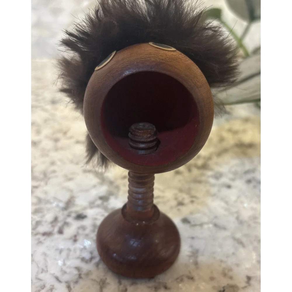 Vintage Wooden Figural Nutcracker Funny Face Hair‎ Screw Nutcracker Folk Art